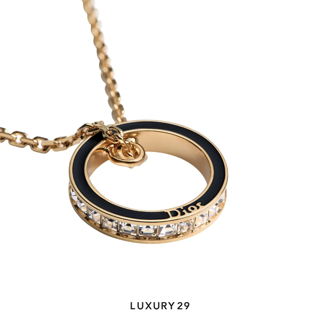 Dior Night Code Necklace Gold-Finish Metal, Crystals and Black Lacquer(Free Size, Gold)