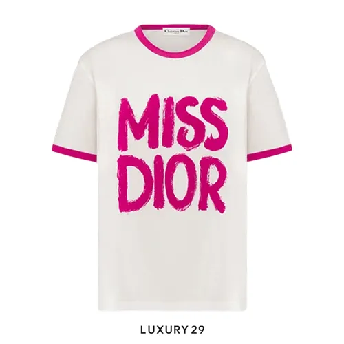 Dior Dio (r)White Cotton and Linen Jersey with Fuchsia Miss Dior Graffiti Motif