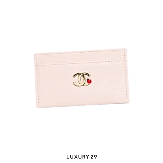 Chanel Card holder Grained goatskin leather enamel and gold-colored metal Light Pink