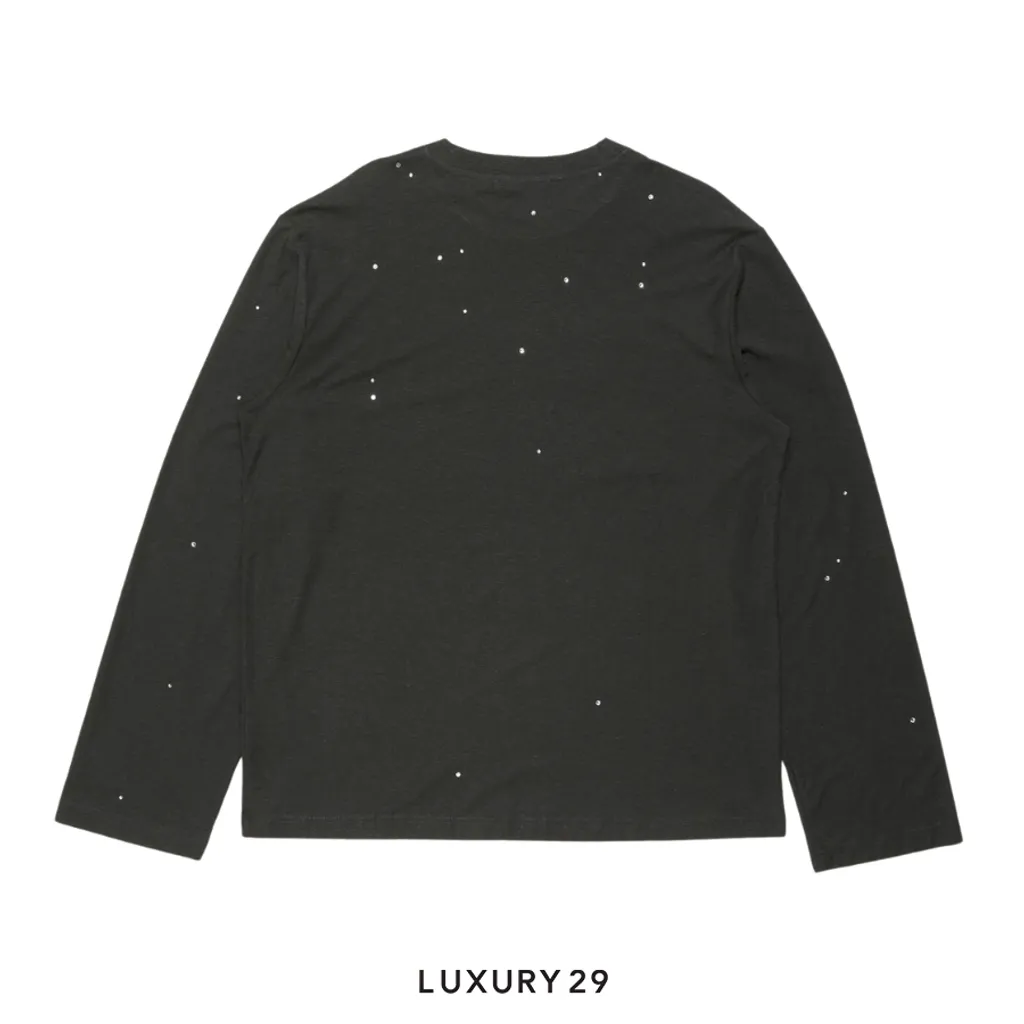 Acne Studios Long-sleeve crewneck T-shirt featuring a metallic foiled 1996(2XS, Black)