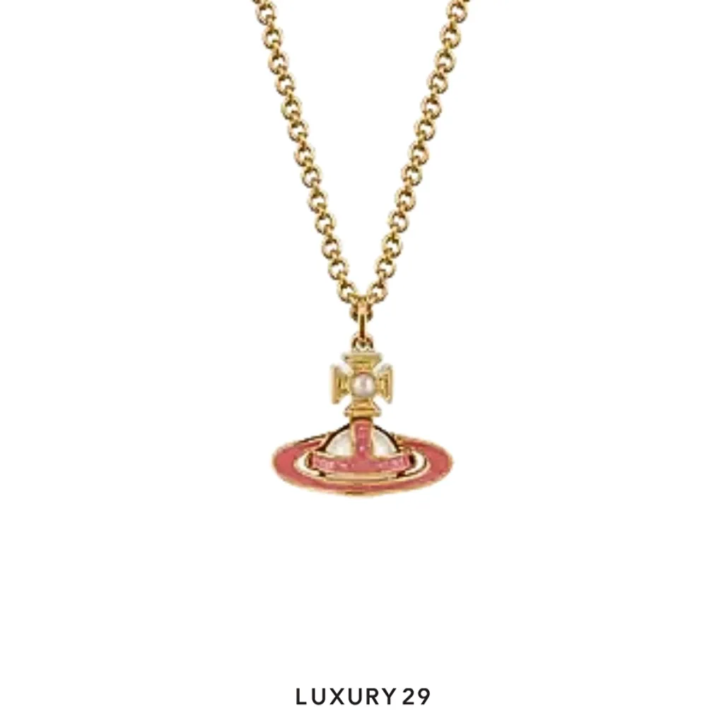 Vivienne Westwood Simonetta Bas Relief Pendant In Gold-Creamrose Pearl-Dark Pink Enamel(Free Size, Red)