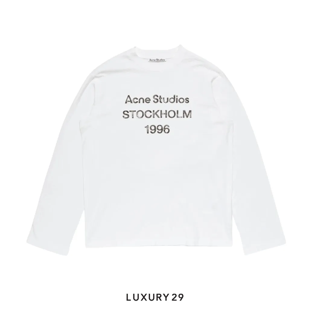 Acne Studios 1996 logo Long-sleeve crewneck t-shirt Off white(XL/L, White)