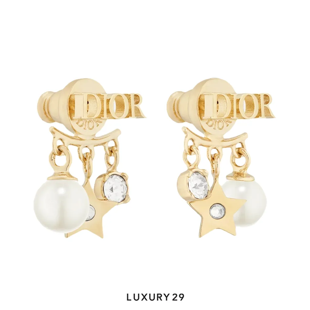 Dior (r)evolution Earrings Gold-Finish Metal, White Resin Pearls and White Crystals(Free Size, Gold)