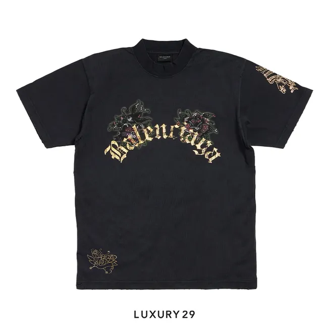 Balenciaga Women's Tacky Tatoo T-shirt Small Fit in Black Faded