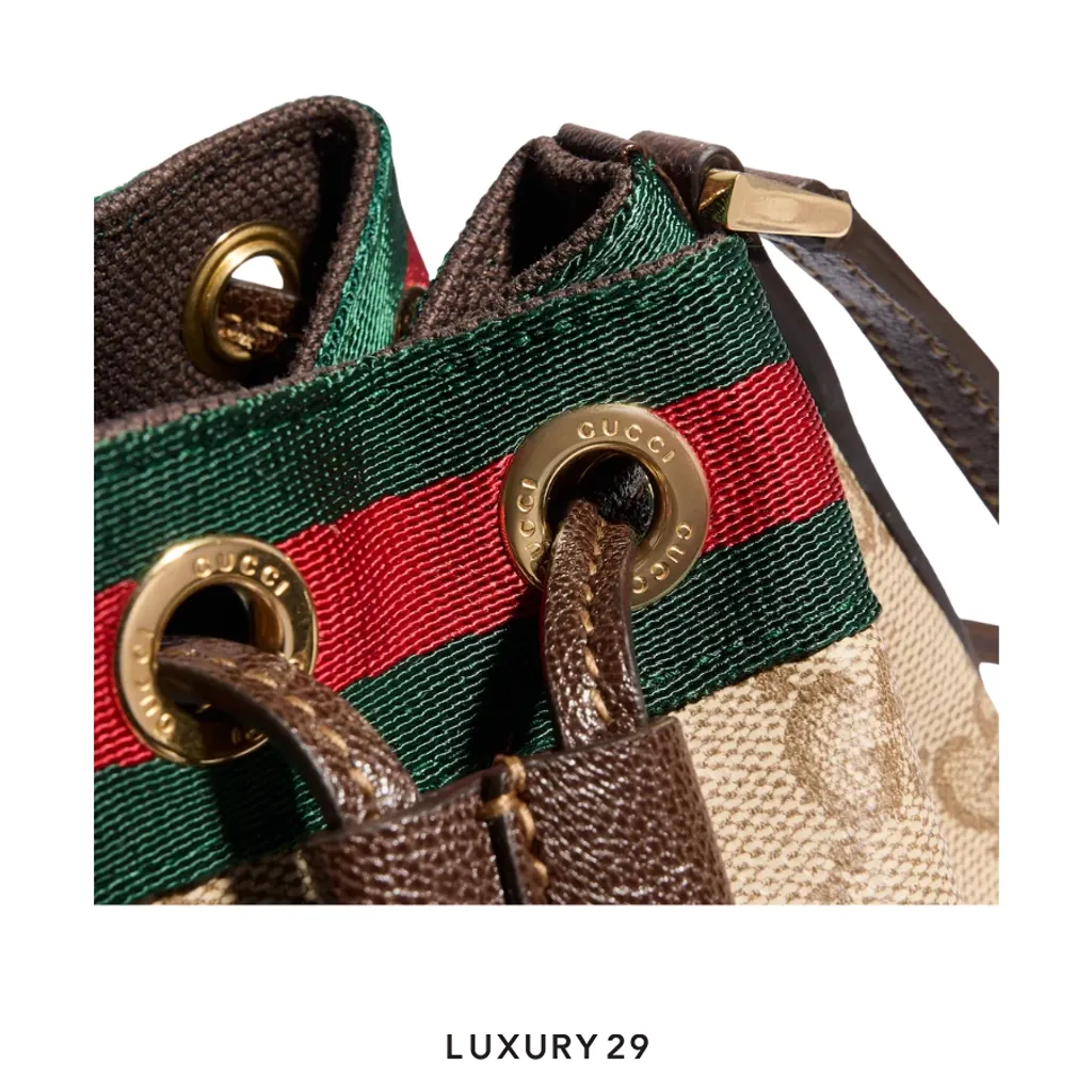 Gucci  Mini bucket bag with Web Brown(Mini, Brown)