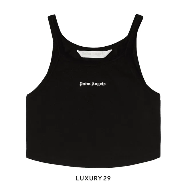 Palm Angels logo-print cropped tank top black/white
