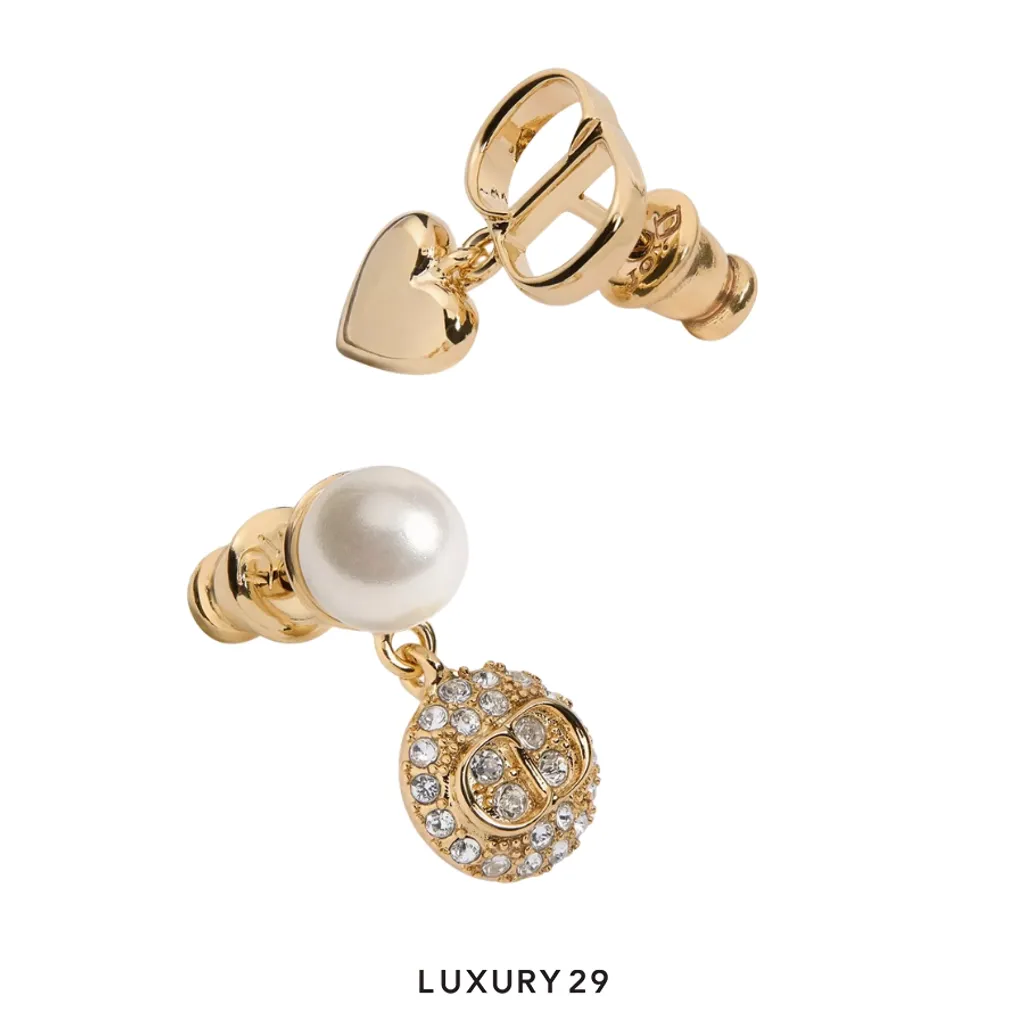 Dior CD Disco Earrings Gold-Finish Metal and Crystals(Free Size, Gold)