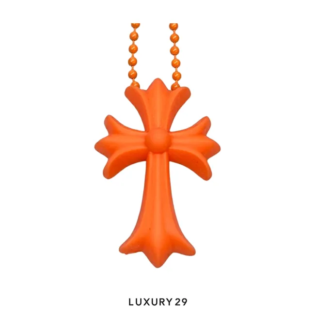 CHROME HEARTS SILICONE CROSS NECKLACE BRIGHT ORANGE