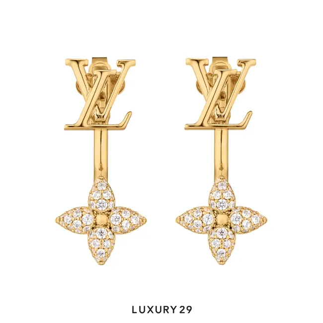 Louis Vuitton LV Louisette Signature Strass Earrings Gold metal