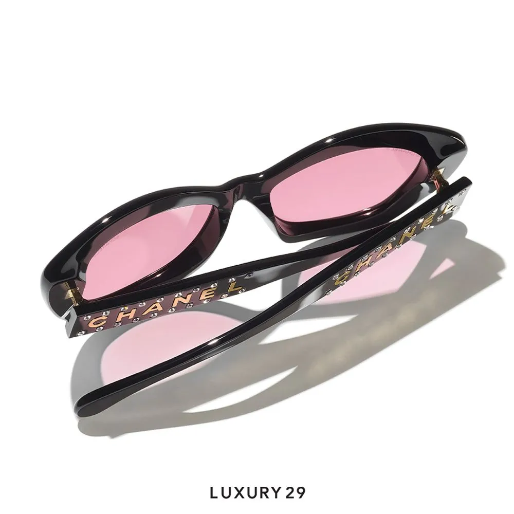 Chanel Square Cat eye sunglasses Pink Lenses(Free Size, Black)