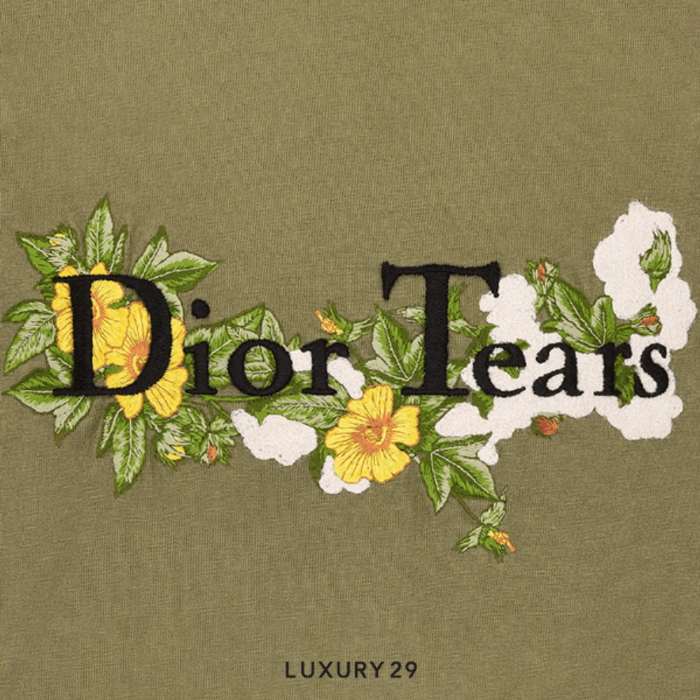Dior Relaxed-Fit TEARS T-Shirt Khaki Cotton Slub Jersey(S, Green)