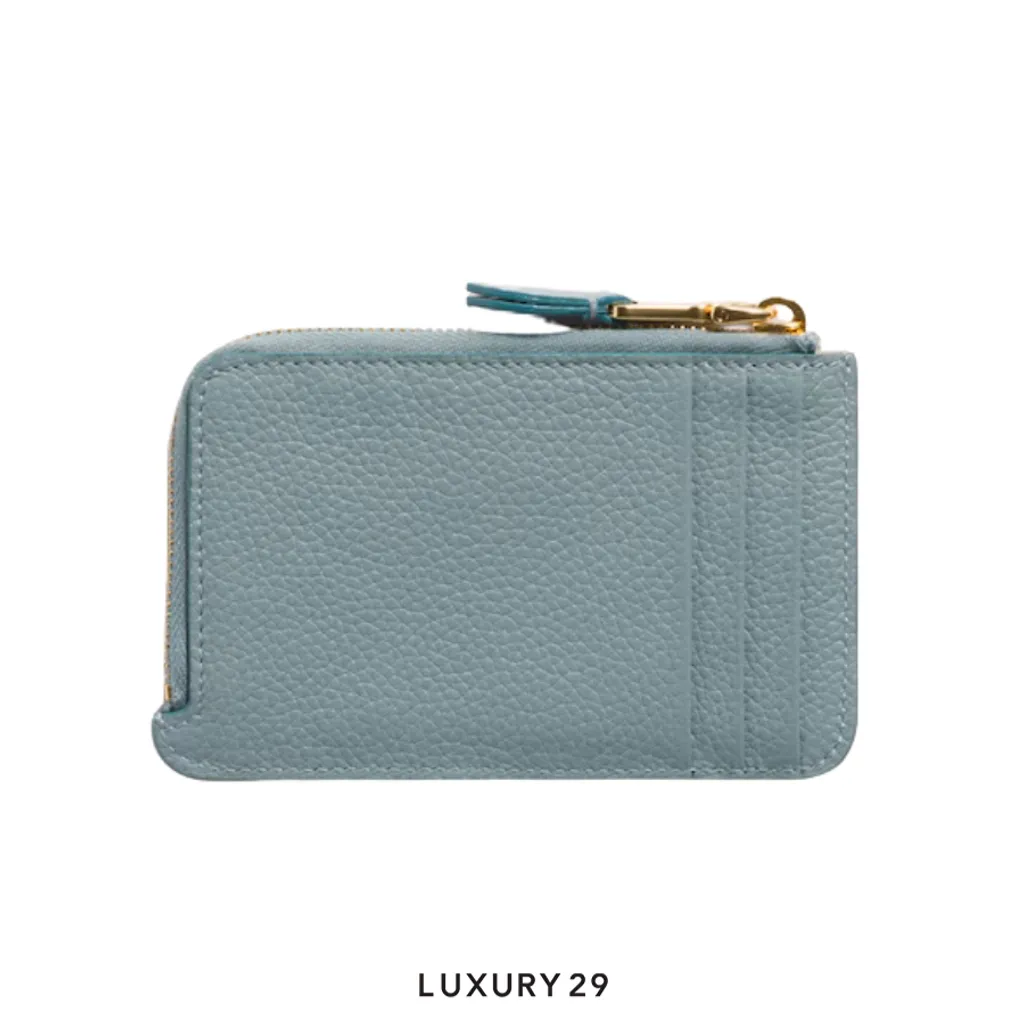 Miu Miu Leather zipper card holder Lake Blue(Small, Blue)