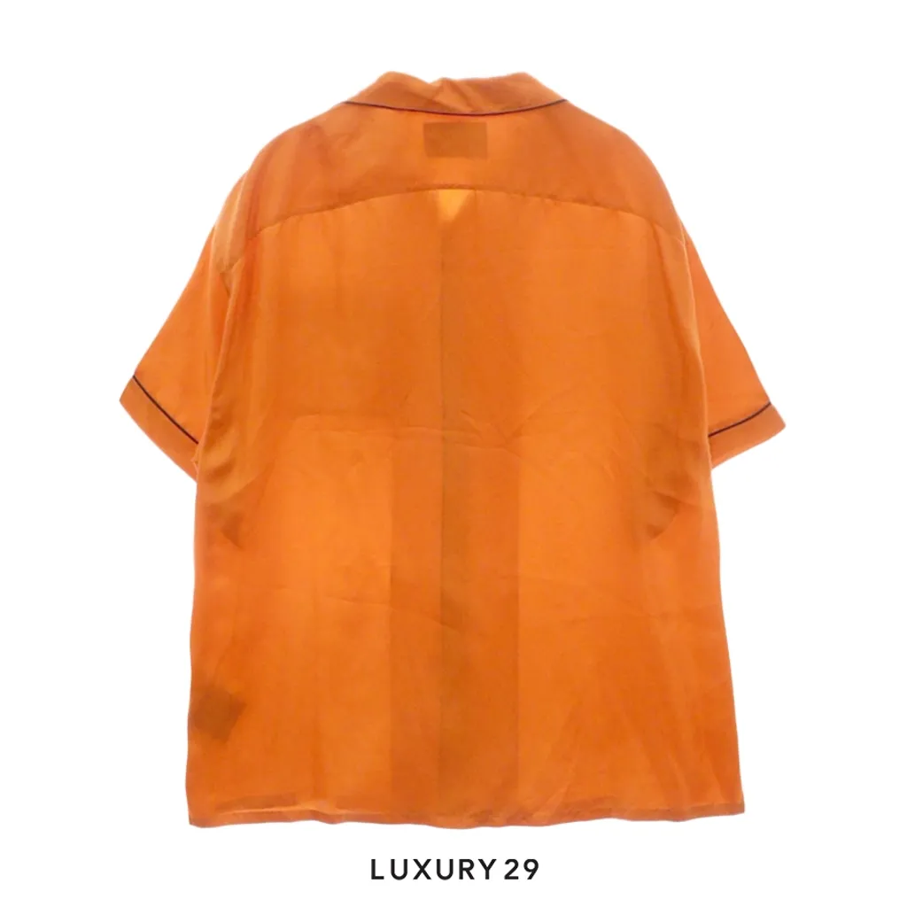 PRADA Silk Pajama Shirt Short Sleeve Orange(L, Orange)