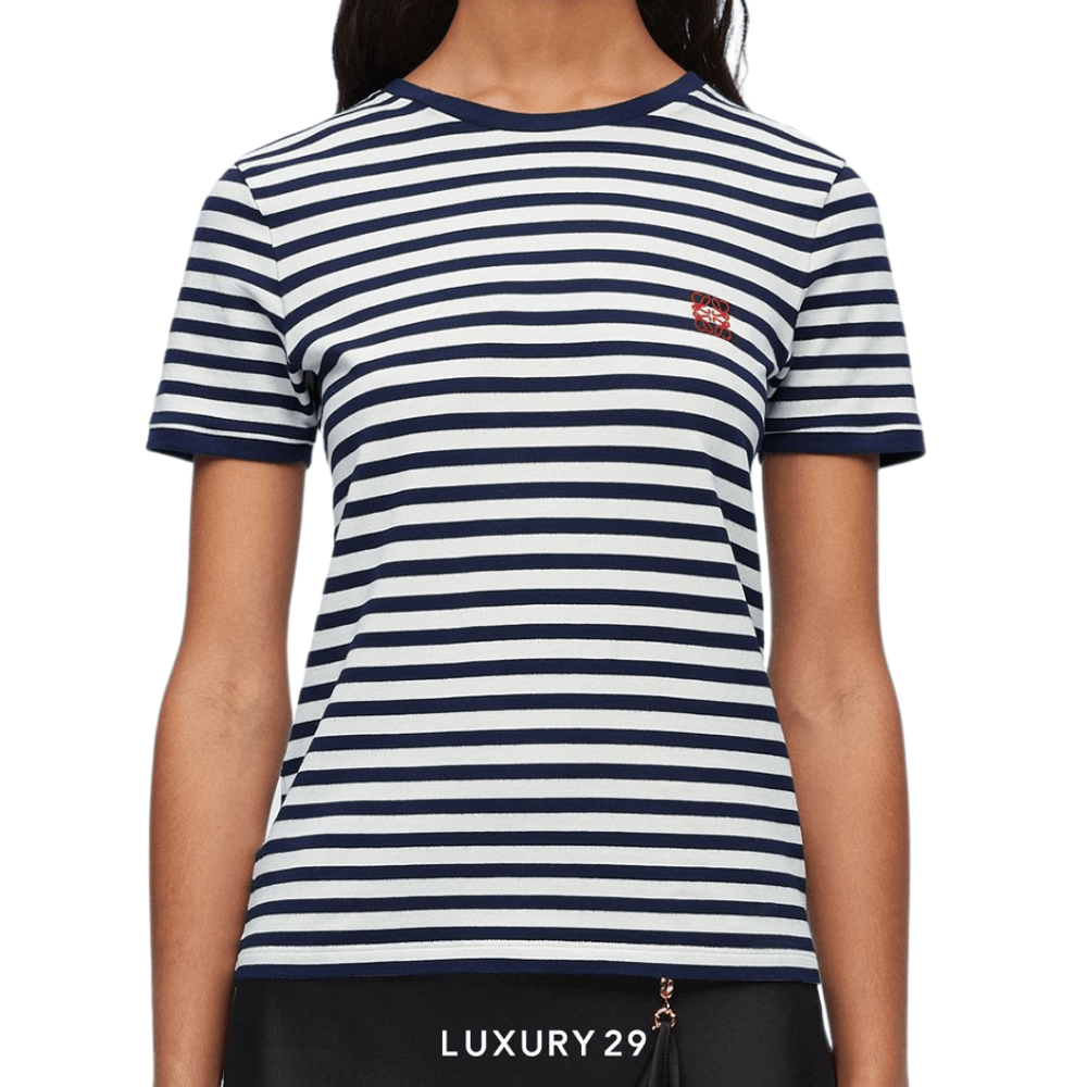 Loewe Slim fit T-shirt in viscose blend White/Navy(S, Blue)