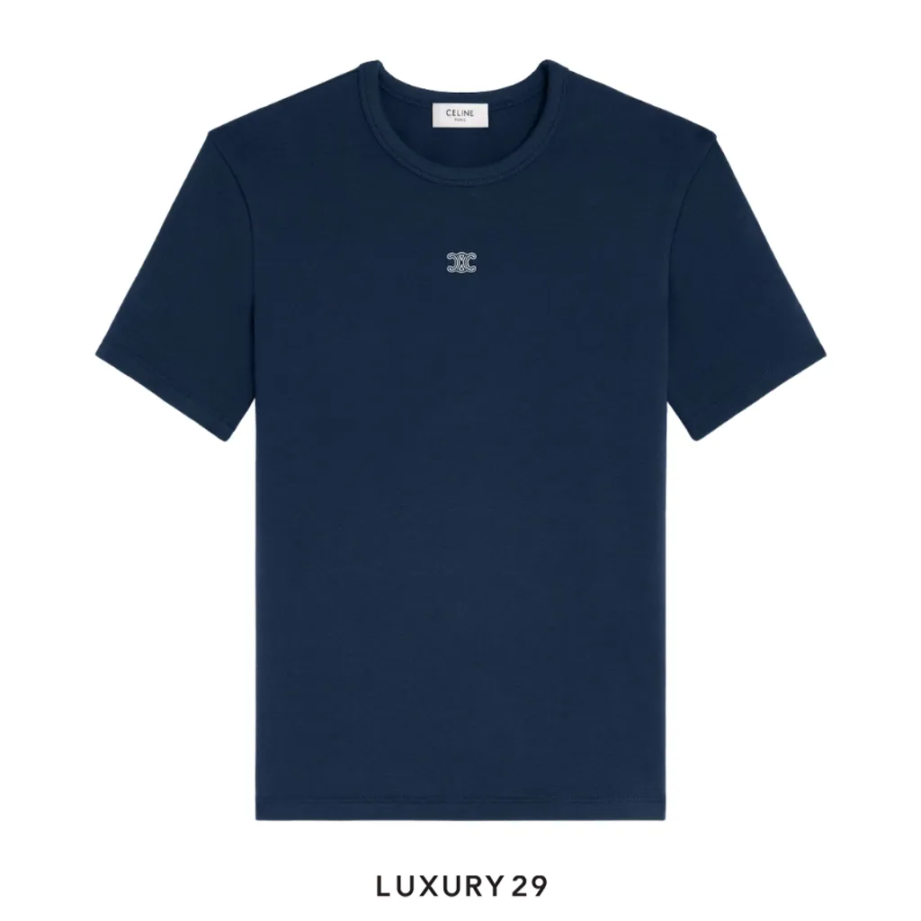 Celine triomphe t-shirt IN RIBBED COTTON JERSEY Navy Blue(S, Blue)