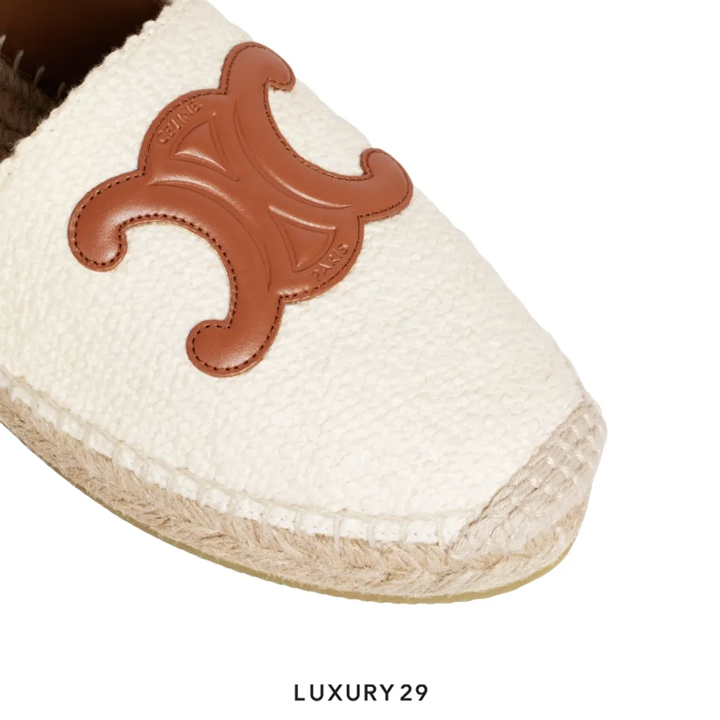 CELINE Triomphe Espadrille 05 Tweed & Calfskin White(37, White)