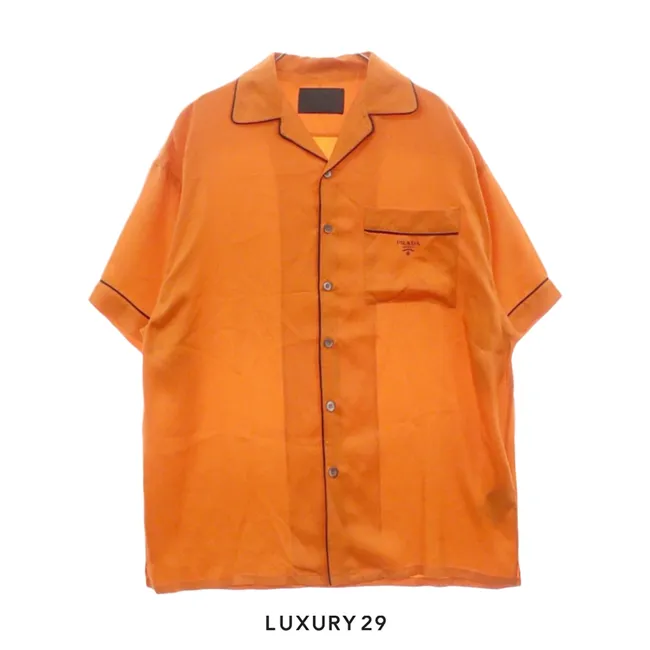PRADA Silk Pajama Shirt Short Sleeve Orange