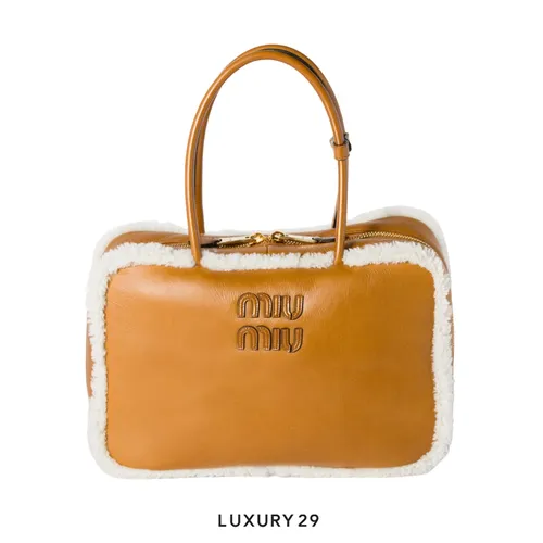 Miu Miu Beau Shearling Top-handle bag cognac/natural