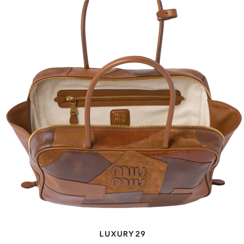 Miu Miu Leather Patchwork Beau Bag Cognac(Medium, Brown)
