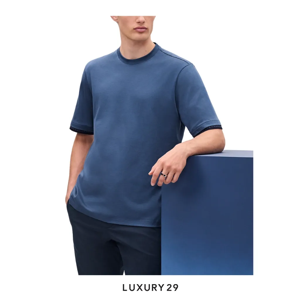 Hermes "Piqures sellier" t-shirt Bleu turquin(L, Blue)