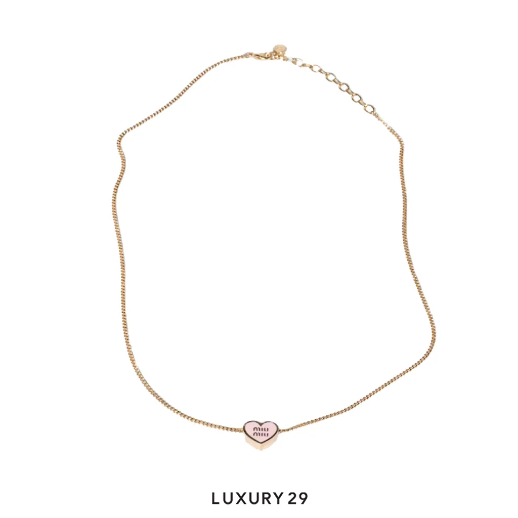 Miu Miu Metal neckalce heart-shaped pendant Gold/Alabaster Pink(Free Size, Pink)