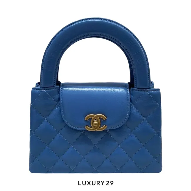 Chanel Mini Shopping Bag In Shiny Aged Calfskin With Gold-Tone Blue