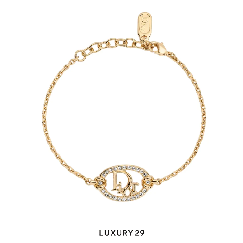 Dior Oblique Bracelet Gold-Finish Metal and Crystals(Free Size, Gold)