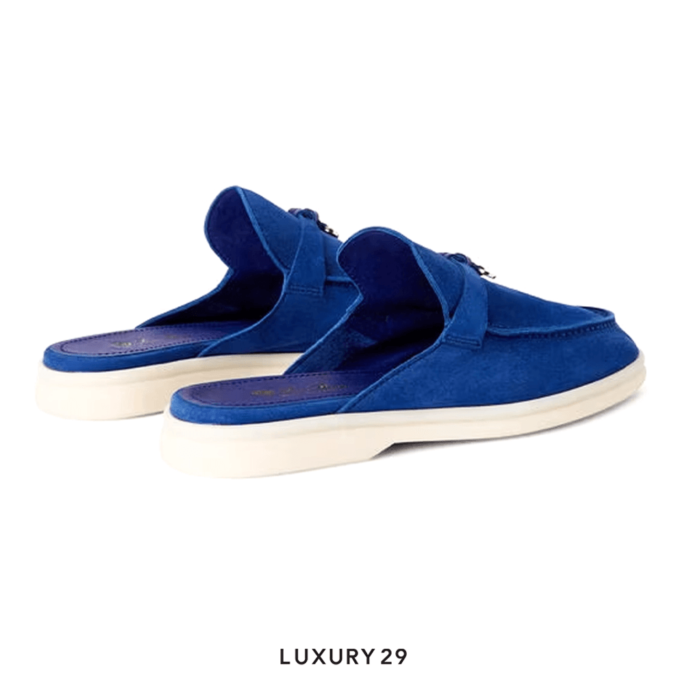 Loro Piana Babouche Charms Walk Loafers Suede Goatskin Blue Fluorite(38, Blue)