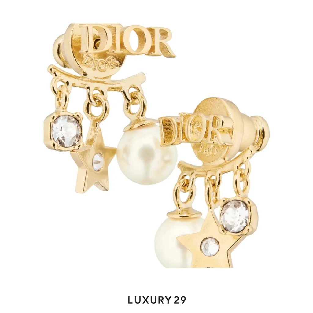 Dior (r)evolution Earrings Gold-Finish Metal, White Resin Pearls and White Crystals(Free Size, Gold)