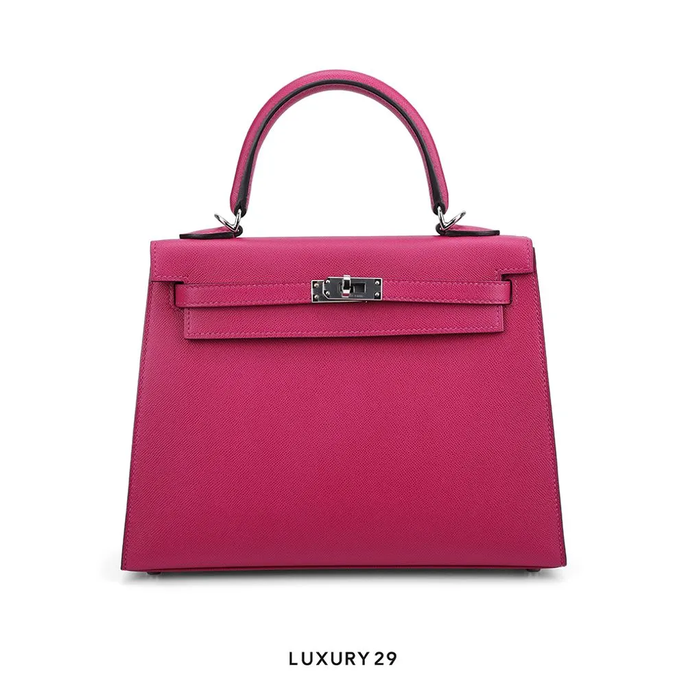 Hermes Kelly Sellier 25 Rose Pourpre Verso Epsom Palladium Hardware / Z Stamp(Small, Pink)