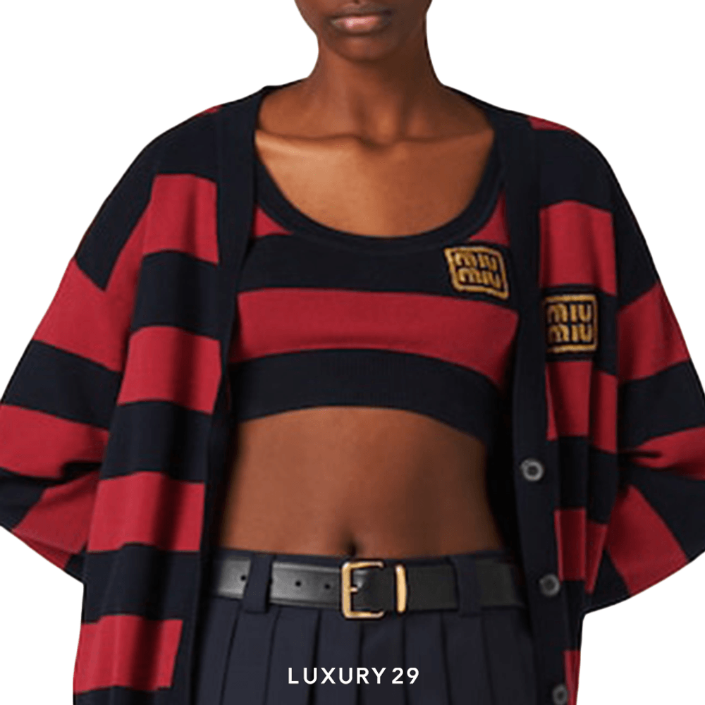 MIU MIU Cotton knit top Blue/Burgundy(XS, Red)