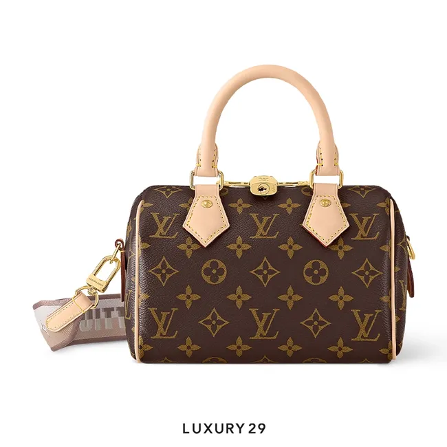 Louis Vuitton LV Speedy Bandouliere 20 Bag Natural Cowhide Leather Trim Monogram Coated
