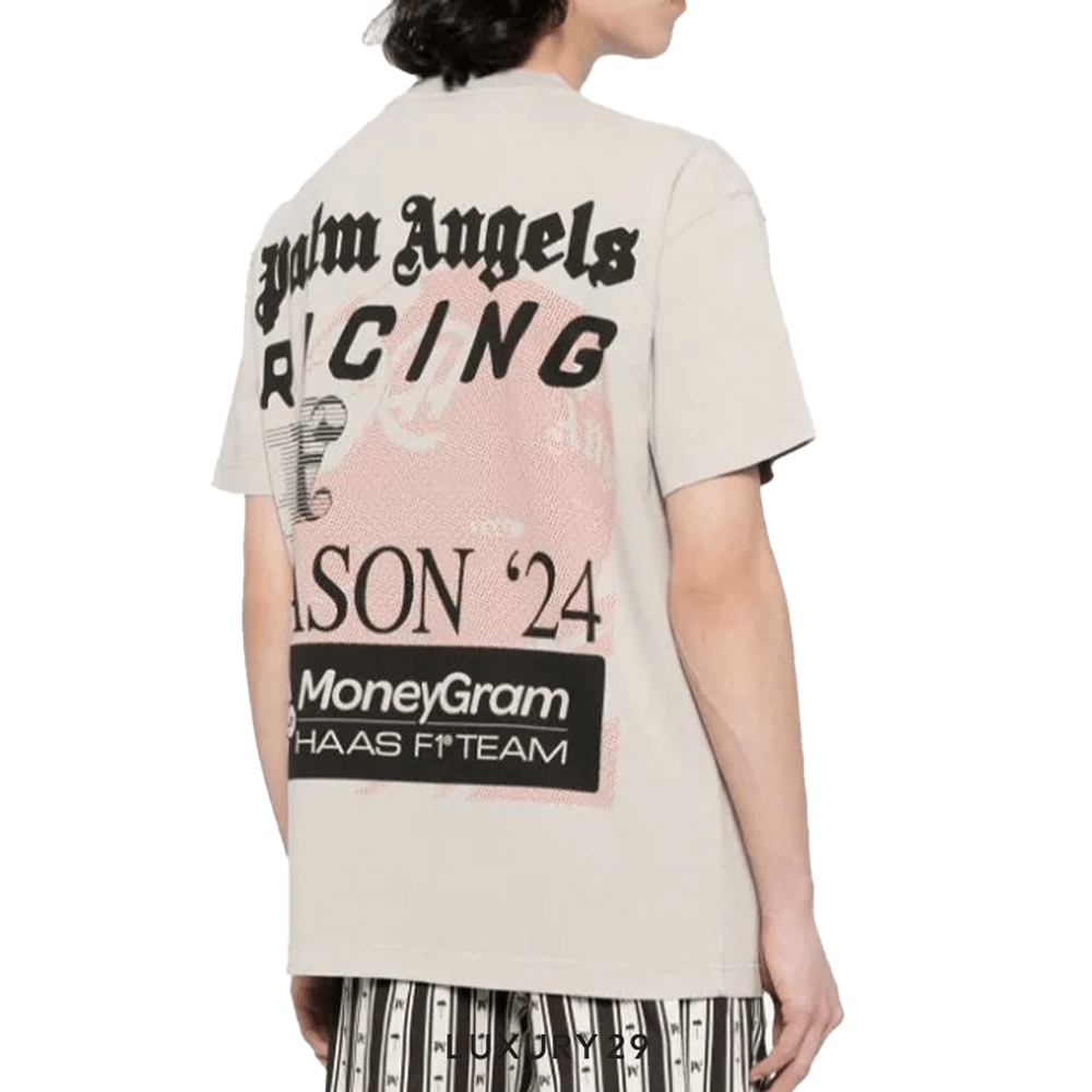 【Palm Angels】Tシャツ - ベージュ Palm Angels x Haas Racing Club cotton T-shirt beige/multicolour