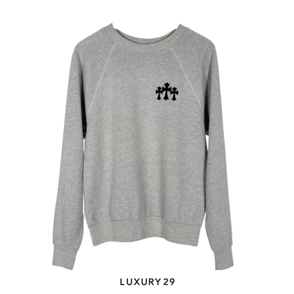 Chrome Hearts Triple Cemetery Cross Crewneck(L, Grey)