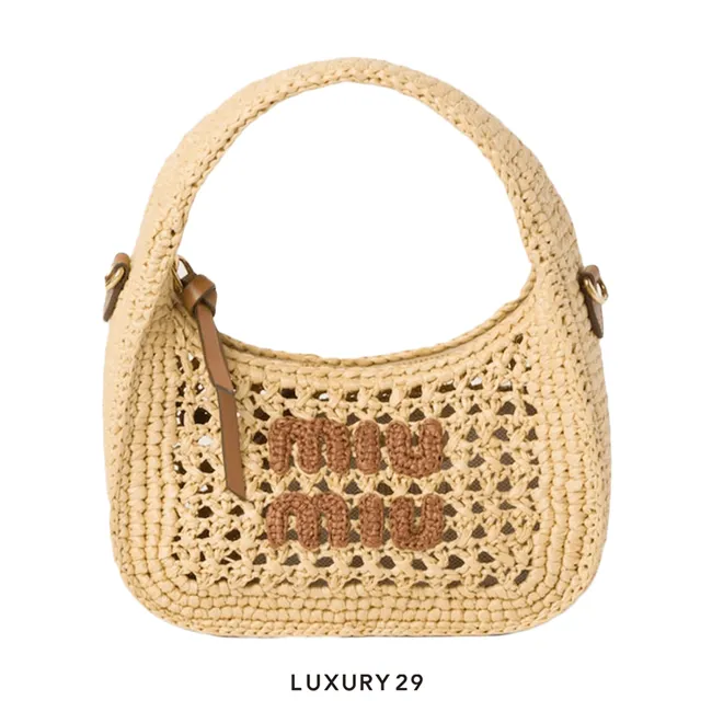 Miu Miu Wander Woven Fabric Hobo Bag Beige/Cognac