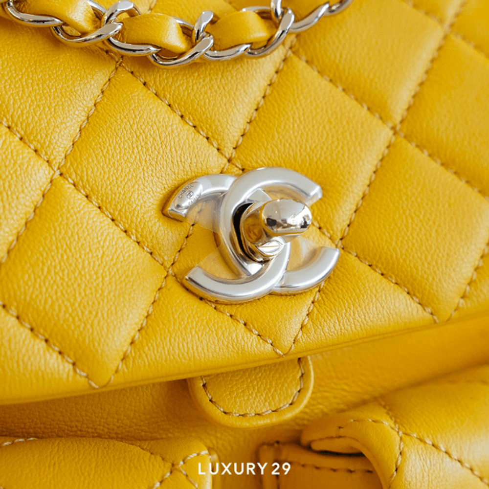 Chanel Mini Backpack Grained Shiny Calfskin & Gold-Tone Metal Yellow(Mini, Yellow)