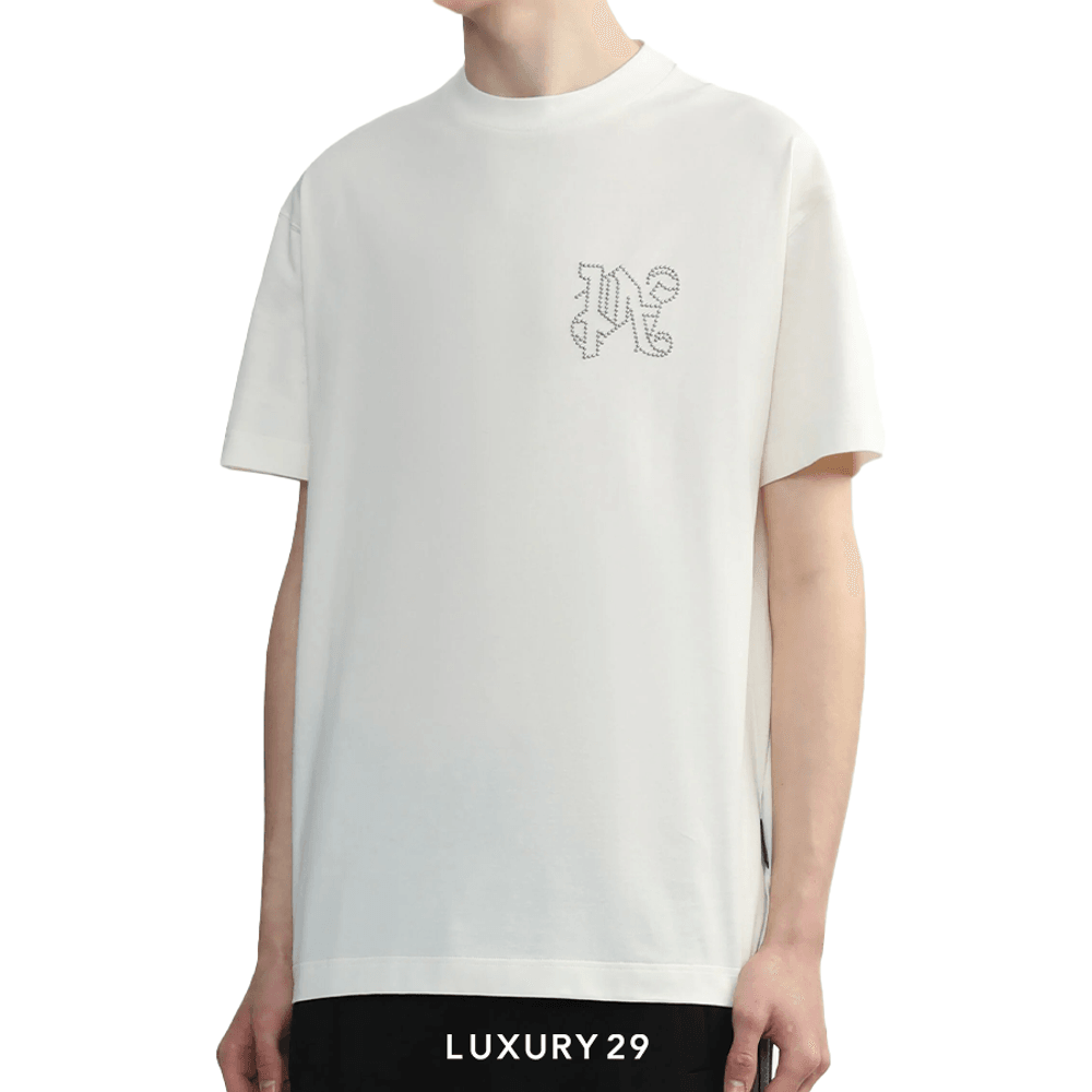 Palm Angels stud-logo T-shirt cream white(M, White)