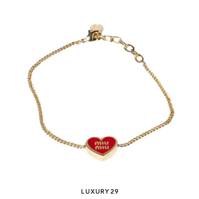 Miu Miu metal bracelet heart-shaped pendant Gold/Red