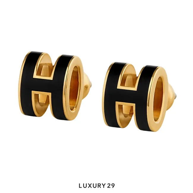 Hermes Mini Pop H Gold Hardware earrings Noir