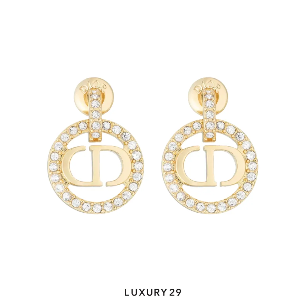 Dior Petit CD Earrings Gold-Finish Metal and Silver-Tone Crystals(Free Size, Gold)