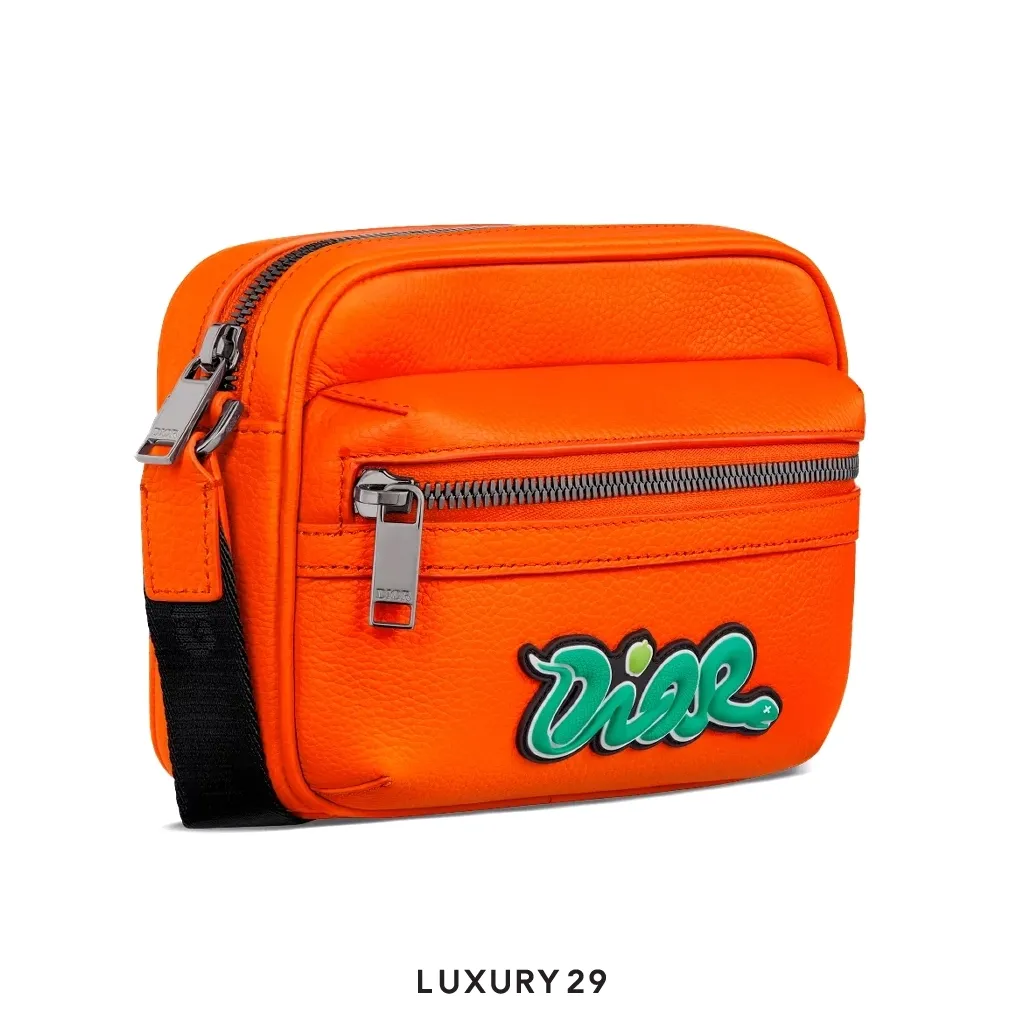 DIOR AND KAWS Mini Rider 2.0 Zipped Messenger Bag Green/Red(Mini, Red)