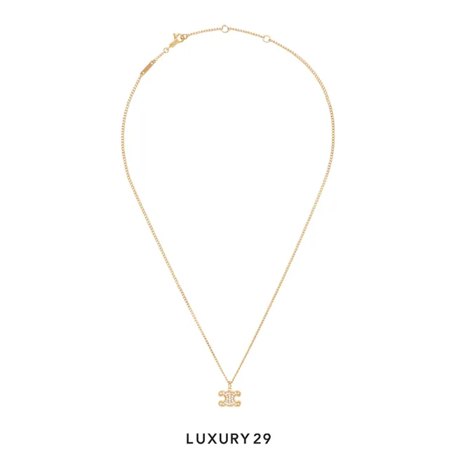 Celine Rhinestone triangular necklace Gold