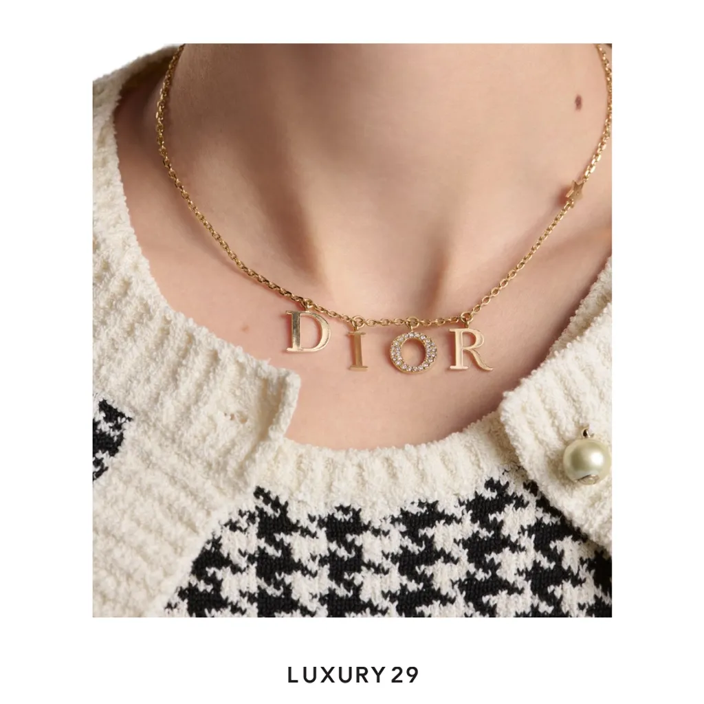 Dior evolution Necklace Gold-Finish Metal and White Crystals(Free Size, Gold)