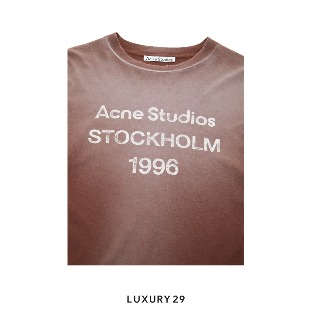 Acne Studios Sprayed 1996 logo t-shirt L/S Cotton Chocolate brown(XS/XXS, Brown)