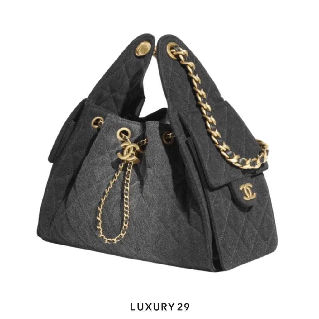 Chanel 25 Small Handbag Washed Denim And Gold Metal Black(Small, Black)