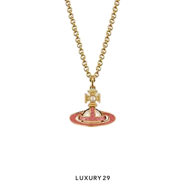 Vivienne Westwood Simonetta Bas Relief Pendant In Gold-Creamrose Pearl-Dark Pink Enamel