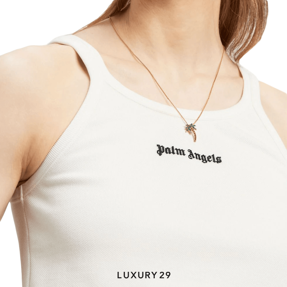 Palm Angels logo-print cotton tank top off-white/black(XS, White)
