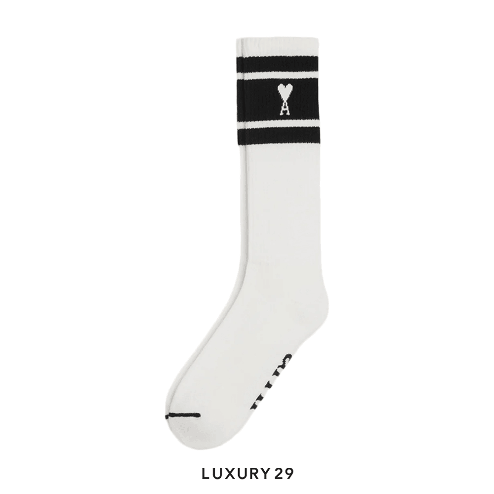 AMI DE COEUR STRIPED SOCKS WHITE(Free Size, White)