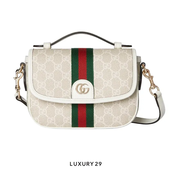 Gucci Ophidia small top handle bag beige and white GG fabric