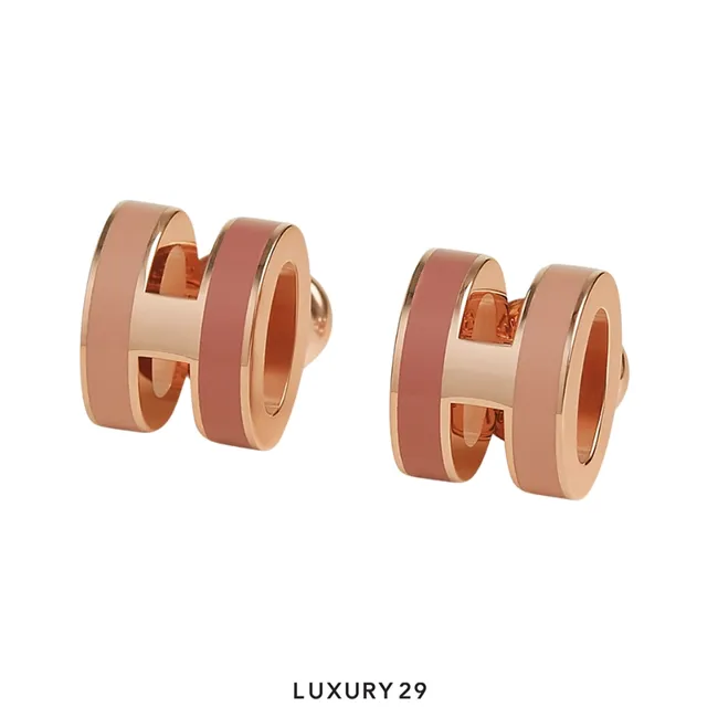 Hermes Mini Pop H Rose Gold Rocabar Hardware earrings Beaute Pink